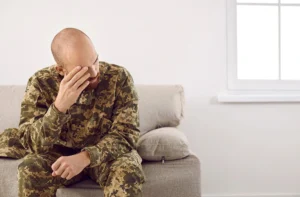 A military veteran struggles with signs of PTSD.